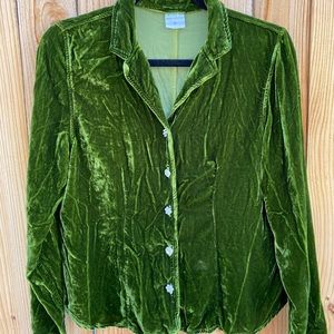 Vintage crushed green velvet blouse